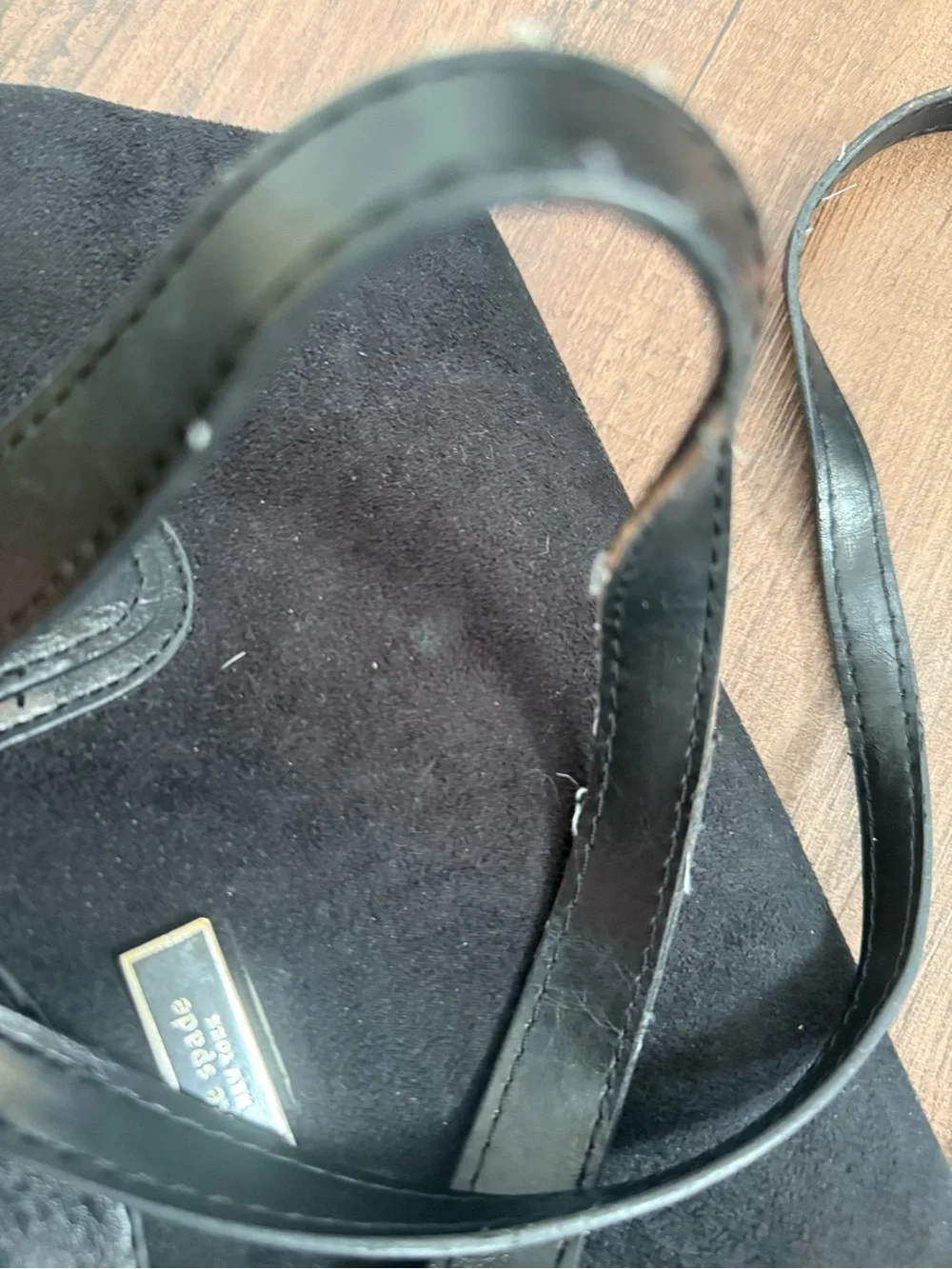 kate spade Black Suede Shoulder Bag with Faux Leather Trim
